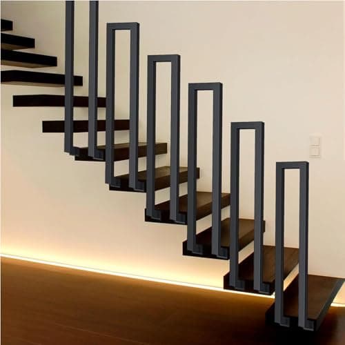 Rampe d'escalier extérieure, main courante noire, garde-corps extérieur, garde-corps en forme de U intérieur, main courante d'escalier, balustrade d'escalier, pour balcons, couloirs(L-Noir, 35CM)