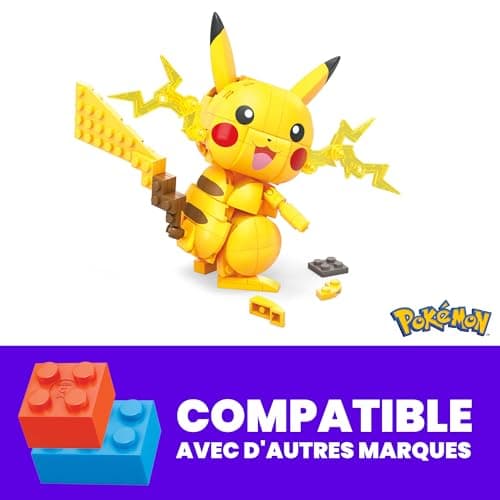 MEGA Pokémon Figurine Action Pikachu 12 cm, Jeu De Briques De Construction pour Enfants Et Adultes, Modèle Pokémon À Collectionner avec 211 Pièces, Jouet pour Enfant de 7 Ans et Plus,GMD31
