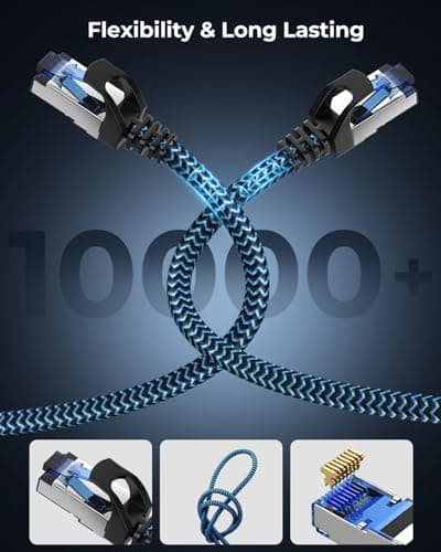 CABNEER Cable Ethernet 5M, Câbles Ethernet Cat 8 Réseau RJ45 Haut Débit 40Gbps 2000MHz Nylon Tressé Double Blindage Rallonge Ethernet Cat 8 Compatible avec Routeur Modem Décodeur TV