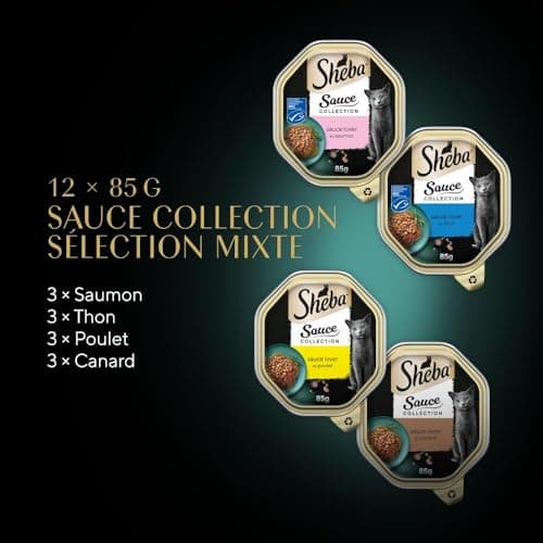Sheba Sauce Collection Barquettes Nourriture humide pour chat adulte Sélection Mixte 4 variétés 12x85g lot de 6