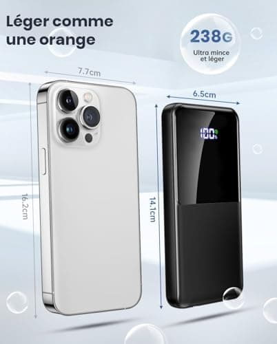 Batterie Externe 10000mAh avec Câbles Intégrés, 22.5W PD3.0 QC4.0 Batterie Externe USB C Câble Charge Rapide Batterie Portable 4 Sorties avec Affichage LED Compatible avec iPhone Samsung Huawei Xiaomi