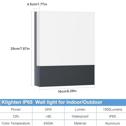 Klighten Lot de 2 24W Lampe Murale LED Interieur/Exterieur, Applique Murale Anthracite Modernes en Aluminium, Éclairage Mural pour Entrée Couloir Escaliers, Blanc Neutre 4500K, IP65, 1500Lumen