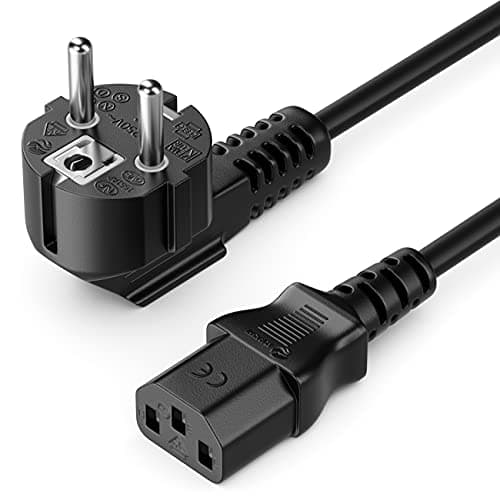 deleyCON 10m Câble d'alimentation Contact de Protection Fiche Type F (CEE 7/4) Coudé à 90° vers Le Connecteur d'alimentation C13 Connecteur Femelle PC Moniteur d'Ordinateur Imprimante Beamer - Noir