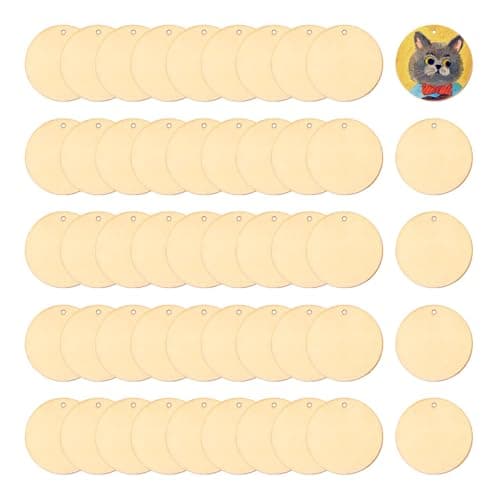 Bieiyhe Lot de 50 Rond en Bois Avec Trou,Rondeau de Bois Petits 3 cm de Diamètre,Tranches de Bois Ronde,Rondin de Bois Deco,Naturel Rond Bois Fins,Rond en Bois à Décorer pour Bricolage Artisanat