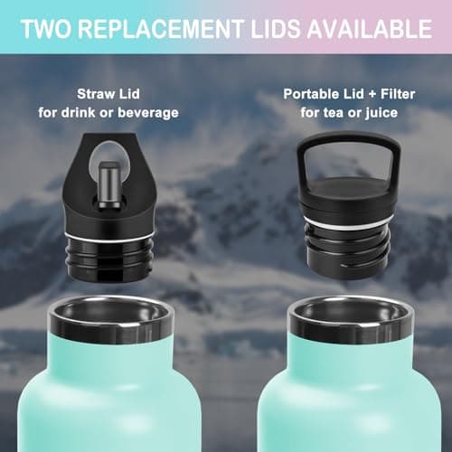 Grsta Gourde - Gourde Isotherme 1l - Bouteille Isotherme, Gourde Sport sans BPA, Gourde INOX Reutilisable, Gourde avec Paille pour école, Gym, Bureau