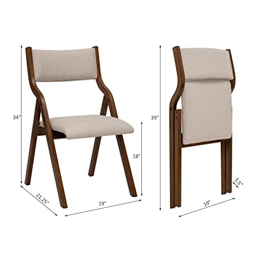 Ball & Cast Juego de 2 sillas de comedor plegables, Silla de oficina plegable Con estructura de Madera, sillas de cocina tapizadas portátiles Para actividades al Aire Libre, Color Gris Pardo