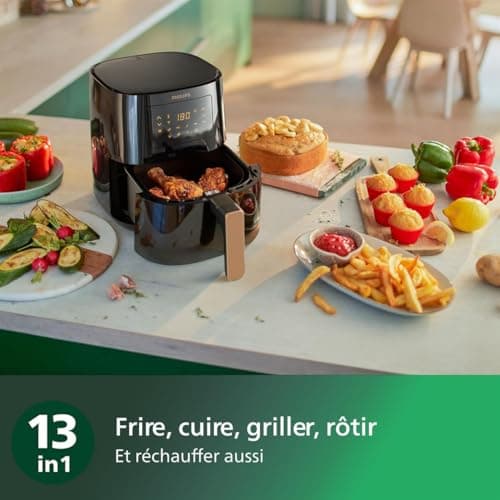Philips Airfryer L Series 5000, 4.1L (0.8Kg), Air Fryer Multifonctions 13-en-1, Connexion Wifi, 90% de graisse en moins grâce à la technologie Rapid Air, Application de HomeID (HD9255/80)