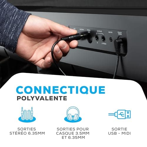 Alesis Recital Grand – Piano numérique 88 touches de taille authentique à mécanique graduée à marteau, 16 sons de clavier piano et enceintes intégrées