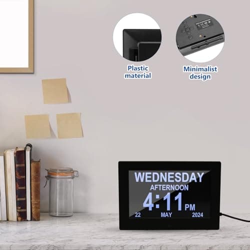 ALLOMN Grande horloge numérique avec calendrier et date de 17,8 cm avec jour et date pour les personnes âgées, montre Alzheimer avec 12 options d'alarme pour personnes âgées, malvoyantes, perte de