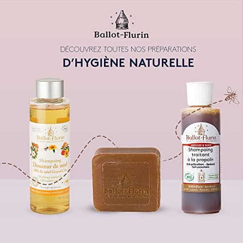 Ballot Flurin - Shampoing Douceur Miel - LAVE, NOURRIT, APAISE - Brillance naturelle, Chevelure saine - 30% Miel bio - Tout type de cheveux - Fabriqué en France - certifié Cosmébio - 250 ml