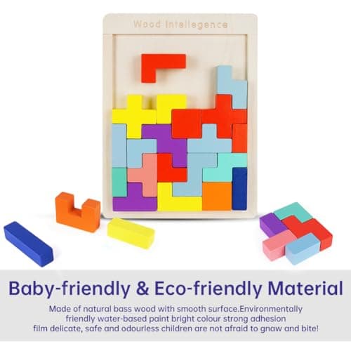 Ainiv Jeu de Blocs Russes Colorés 3D, Puzzle Tangram en Bois, Puzzle de Blocs en Bois, Jouet de Casse-Tête D'intelligence, Cubes de Puzzle de Blocs 3D, Jouets D'intelligence pour Enfants (30 Pièces)