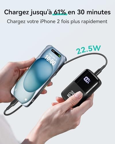 INIU Batterie Externe, Mini 10000mAh 22.5 W Power Bank Charge Rapide Chargeur Portable, USB C Out & Input Powerbank avec Support pour iPhone 16 15 14 13 Pro Max Plus Samsung S23 S22 AirPods iPad etc