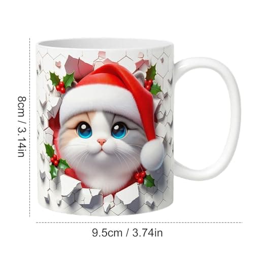 Tasse À Café 3D, Tasse À Café De Chat De Noël, Verres En Céramique, Tasse De Chat Festive, Tasse À Café De Vacances, Tasse De Conception De Chat 3D, Tasse De Noël Mignonne 350 Ml Pour La Famille, Les