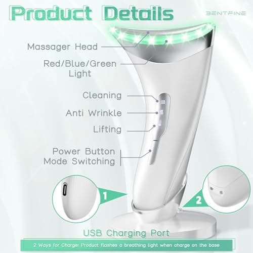 Appareil Anti Rides Visage Massage 3 en 1 Modes 45°C EMS Lifting Massage avec Socle Soin Anti-âge de Peau Électrique Appareil de Beauté Vibration Tonification Pour Raffermissement du Visage et du Cou