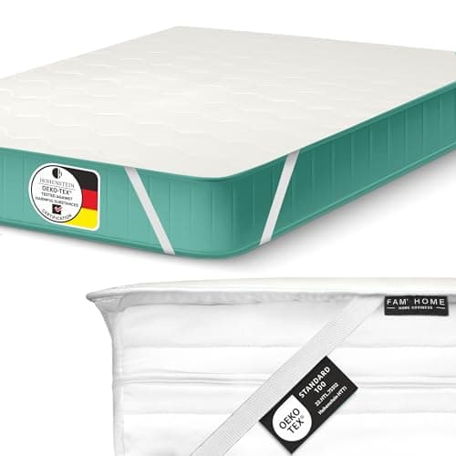 FAM'HOME Premium Protège-Matelas 90x190 cm avec Housse en Microfibre Douce hypoallergénique, sur-Matelas Respirant avec 4 Sangles élastiques aux Coins, hygiénique Blanc avec Surface matelassée