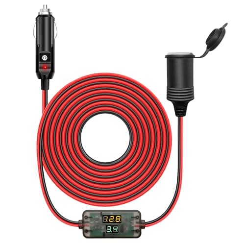 Hoembpn 4M Rallonge Prise Allume-Cigare de Voiture étanche avec LED Voltmètre et Ampèremètre,12V/24V Adaptateur Cordon de Allume-Cigare Câble D'extension pour Moto,Bateau,Voiture,Camion