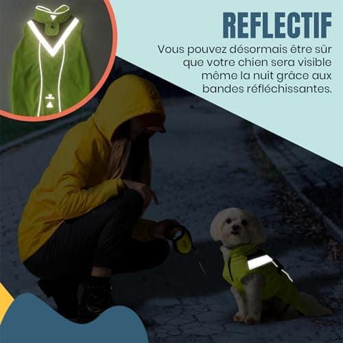 DOGOPAL Imperméable Chien - Manteaux Imperméables Légers & Confortables pour Chiens de Petite, Moyenne et Grande Taille - Manteau à Surface Réfléchissante avec Ouverture Harnais - (Jaune, XXL)