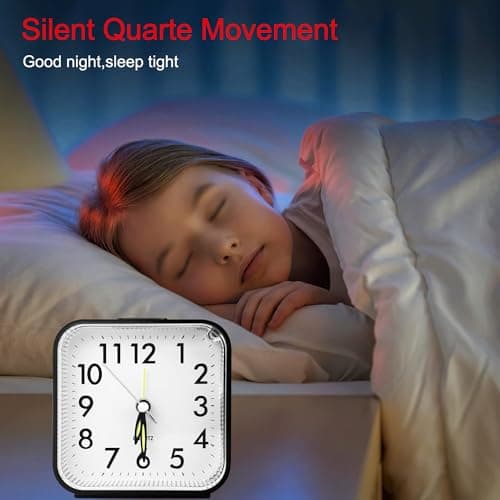 Nutabevr Réveil Analogique Silencieux sans Tic-Tac, Réveil Snooze avec Bouton supérieur, réveil Portable avec lumière et Fonction Snooze, Petite Réveil Voyage pour Chambre, Bureau, Voyage