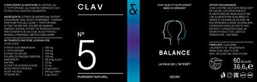 N°5 BALANCE - Diminue Stress et Anxiété - Ashwagandha, Safran, Rhodiola, Magnésium, Vitamine B5 - Anti Stress Naturel - 60 Gélules - 30 jours de Relaxation