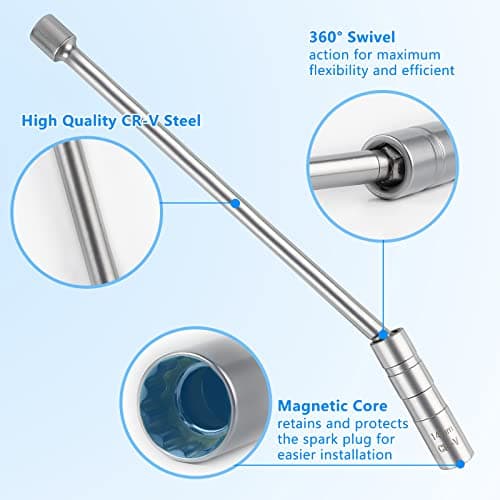 efuturetime Clé à Bougie 16/14mm Douille Bougie, Douille Articulée Magnétique à Bougie Douze Pans, Universelle Cle a Bougie 3/8", Spark Plug Wrench pour Le Démontage et l'Installation (Longue)
