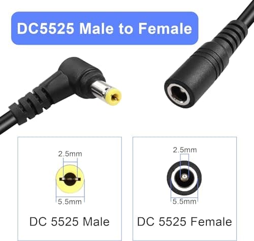 GINTOOYUN Câble d'extension d'alimentation DC 5,5 mm x 2,5 mm, câble d'adaptateur d'alimentation mâle et Femelle de 90 degrés 18awg dc5525 (3M / 9.8ft) pour caméra de sécurité, Bande de LED, etc.