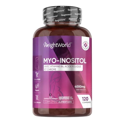 Myo Inositol 4000mg - Enrichi en Vitamines B6, B9 Acide Folique, Chrome - Bien-Être Femme - Pour Métabolisme Énergétique, Glycémie (EFSA) - 120 Comprimés (1 Mois) - Alternative Inositol Poudre