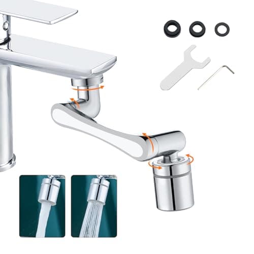 Ibergrif M91006, Robinet Magique Pivotant 1440°, Mousseur Robinet avec 2 Modes de Pulvérisation, Adaptateur de Robinet d'Extension Universel, Corps en Laiton, Chromé, Argent