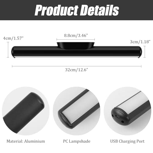 Klighten Reglette LED Cuisine Sans Fil, 4000mAh Dimmable Lampe de Bureau Rechargeable USB, Lumiere Magnetique, Contrôle Tactile, Lampe Placard Pile Adhesif, 2W 200LM, 1 pcs