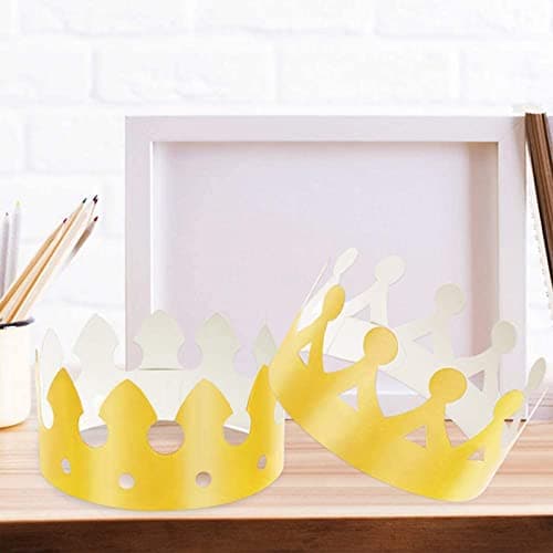 Couronne Chapeau de Fête, 28 Pièces Couronne en Papier Doré pour Anniversaire Célébration Bébé Douche Accessoires Photo, Chapeau Couronne en Papier a 9 Trous pour Ajuster la Taille(2 Styles)