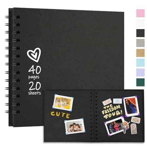 Vienrose 18 x 18 cm Album Photo Scrapbooking Vide en Papier Kraft à Couverture Rigide, Livre Photo avec 40 Pages pour Mariage, Voyage, Bebe, Noir