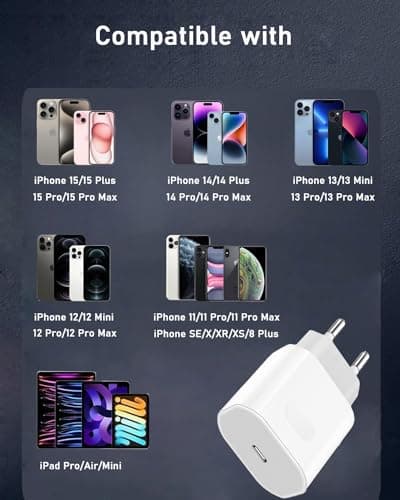 Chargeur USB C, 20W Prise USB C Chargeur Rapide pour iPhone 16 15 14 13 12 11 Pro Max Plus Mini SE X XS XR, Samsung Galaxy, Embout Adaptateur Secteur Bloc USB Type C