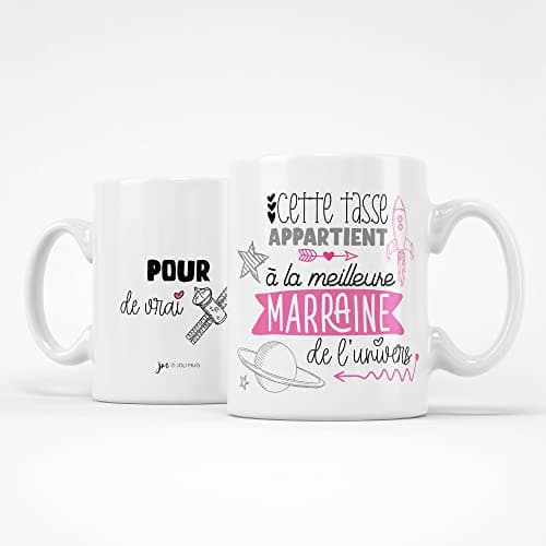 ÉNJA Création. Mug marraine/Tasse – La meilleure de l'univers Future marraine Cadeau anniversaire Cadeau original Céramique haute qualité 11oz 320ML (MARRAINE)