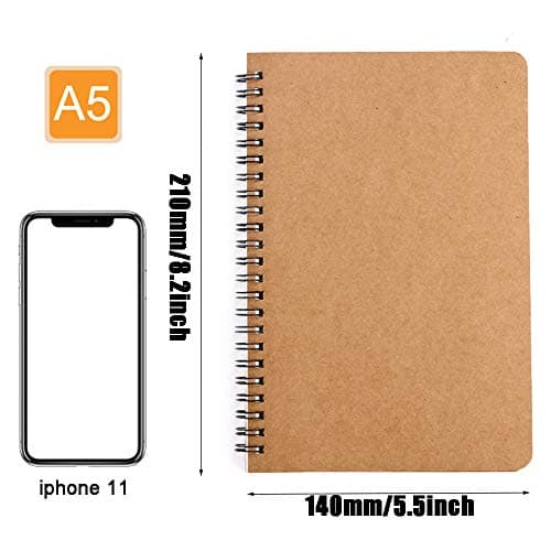SIYI-XIU 2Pcs A5 Carnet de Notes à Spirale Cahiers Classique en Couverture Kraft Blocs Notes Spirales Doté Ligné Bloc Note 60 Feuilles,Marron