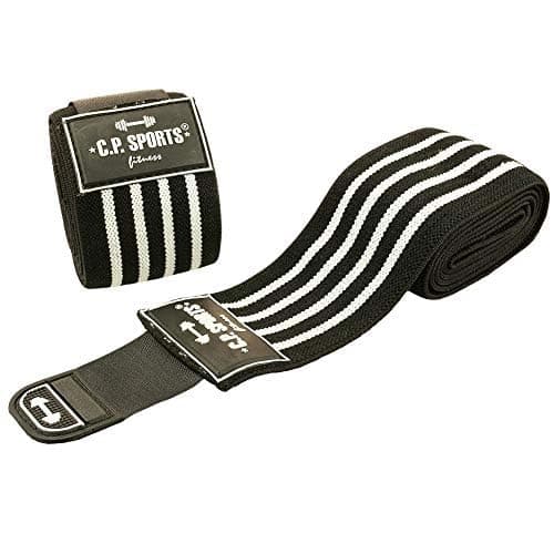 C.P. Sports 1 paire de bandages professionnels pour développé couché, fitness, sport, coudière, bodybuilding, Powerlifting (noir et blanc) 130 cm