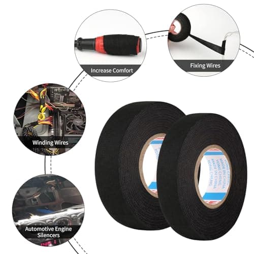 Lot de 6 rubans adhésifs en tissu pour voiture, noir, 2 tailles, faisceau de câbles, ruban isolant pour voiture, faisceau de câbles, en feutre, 19 mm x 15 m, 15 mm x 15 m