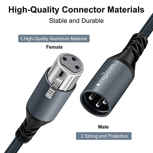 Twozoh Cable XLR Professionnel 3M, Tressé Câble Audio HiFi équilibré 3 broches XLR Mâle vers XLR Femelle