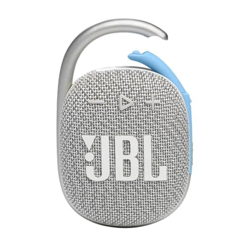 JBL Clip 4 ECO, Enceinte Bluetooth portable, étanche à l'eau et à la poussière, Mousqueton intégré, Autonomie 10h, Blanche