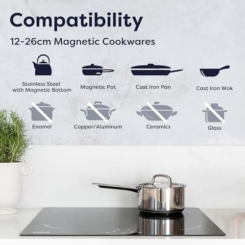 Ciarra Plaque de Cuisson à Induction - 4 Foyer 6000W - Table de Cuisson Encastrable - Commande tactile - 9 Niveaux - CABBIH4-C