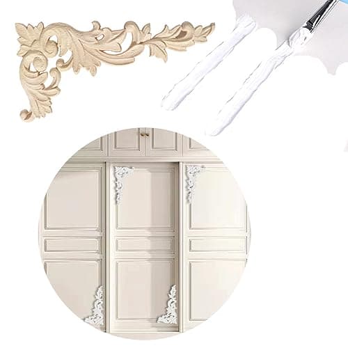 Gativs Bois Sculpté Decoration 4 Pièces Moulure Decorative Bois Applique en Bois Décalque Sculpté Bois Non Peint Sculpté Meuble Sculpté Onlay Applique en Bois pour Décoration Meuble,20 * 10cm