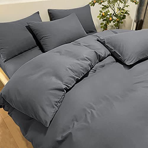 Housse de couette Poligino 135 x 200 cm avec 1 taie d'oreiller 50 x 80 cm - Gris foncé - Parure de lit en microfibre