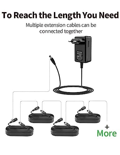 Tonton Câbles d'extension 12V DC de 10M, câble d'extension 2.1mm x 5.5mm pour Adaptateur d'alimentation, rallonge Femelle mâle pour caméra de sécurité, caméra réseau IP, DVR, 2Pack 10M (Noir)