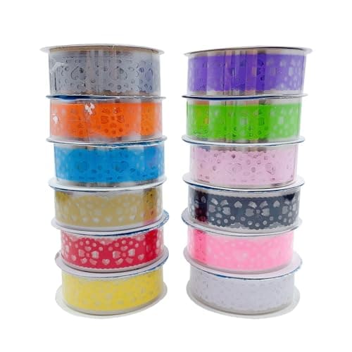 ONEBO 12 Rouleaux Creuse Dentelle Diary Papeterie Autocollant Ruban,Multicolor creux Washi dentelle auto-adhésif,pour Arts, DIY Crafts, Planners, Scrapbooking(100 * 1.5 cm)