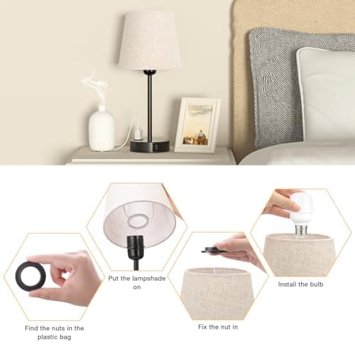Kakanuo Lampe de Chevet Tactile avec Ports USB-A+C+Prise CA, Lampes de Table Lot de 2, Intensité Variable 3 Voies, Abat-jour en Lin, Lampes pour Chambre Salon D'enfant Bureau (Ampoules Incluse)