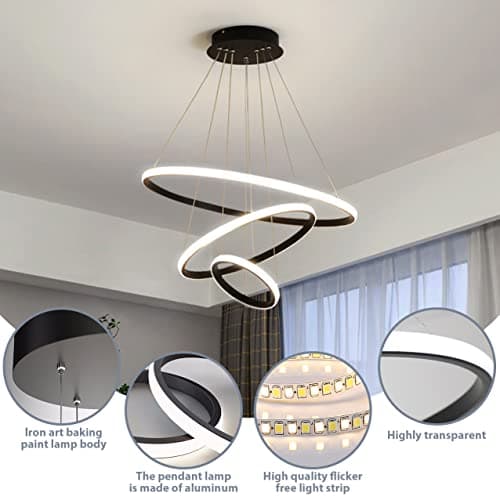 KSIBNW Lustre Salon Suspension Luminaire Moderne, 45W LED Lustre Chambre Dimmables 3 Anneaux Lampe Suspension avec Télécommande & APP Contrôle Acrylique Rond Or 2700K-6500K Luminosité Réglable