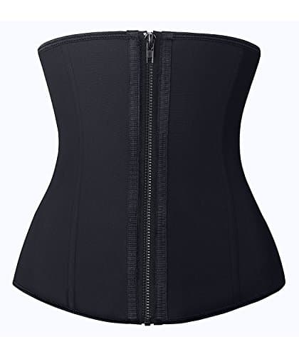 YIANNA Gaine Ventre Plat Femme Zipper Corset Minceur Waist Trainer Ceinture Amincissante Sudation Latex Body Gainant Sculptant Noir,2219 Size XS