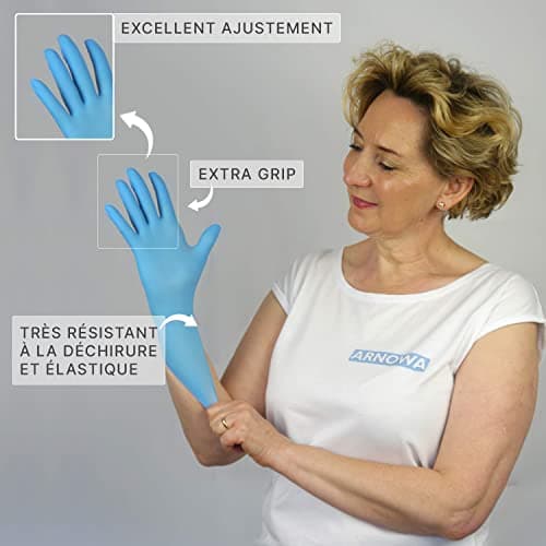 ARNOMED Gants nitrile taille L, gant nitrile bleu, 1000 pièces gants jetable non poudrés & sans latex, gants de cuisine et mecanique jetables, gant en nitrile jetables en XS, S, M, L, XL & XXL