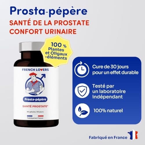 PROSTAPÉPÈRE Santé de la Prostate et Confort urinaire - Saw Palmetto, Prunier d'Afrique, Ortie piquante, Extrait de Courge, Zinc - 100% Naturel - 60 gélules vegan.
