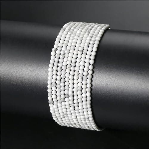 MJDCB 225pcs Petites Perles de Pierre Naturelle 3mm Howlite Blanc Pierres Précieuses Ronde Lisse en Vrac pour La Fabrication de Bijoux Bracelets Boucles D'oreilles Colliers Accessoires