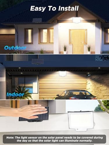 SIGRILL 318 LED Lampe Solaire Extérieur Détecteur de Mouvement, 3000LM Lumiere Solaire Exterieur, 3 Modes Projecteur Solaire Exterieur, IP65 LED Spot Solaire (1 Pièce - 318LED Lumière Froide)