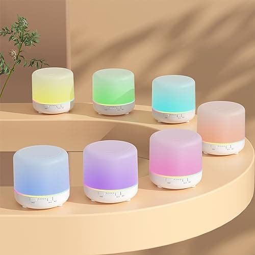 Diffuseur d'arômes 200 ml Diffuseur d'huiles essentielles colorées avec mode de brume réglable, diffuseur d'arôme automatique pour chambre à coucher, bureau, voyage (Blanc-2Z-JY02)